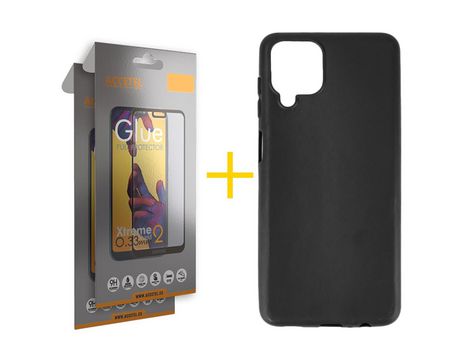 Pack 2 X Protector de Vidrio Templado Full + Funda ACCETEL para Samsung Galaxy M22 Silicona Liso Negro