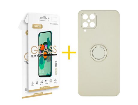 Pack 2 X Protector de Vidrio Templado 2.5D + Funda ACCETEL para Samsung Galaxy A12 4G Gel O-Ring Sand