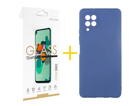 Pack 1 Película 2.5D + Funda SKYHE para Samsung Galaxy A22 4G Silicona Líquida Azul