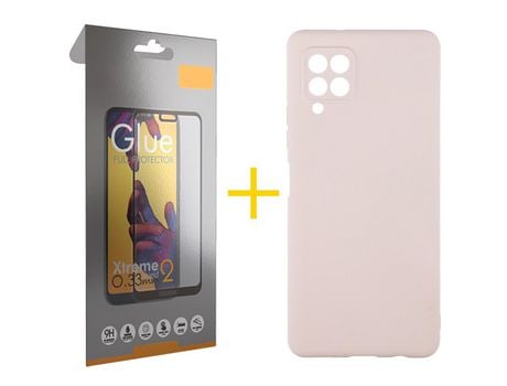 Pack 1 Película Full + Funda SKYHE para Samsung Galaxy A12 4G Silicona Líquida Rosa