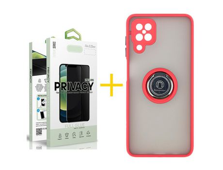 Pack 1 Película Antiespia + Funda SKYHE para Samsung Galaxy A42 5G Gel Bumper con Anillo Rojo