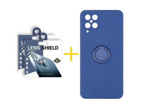 Pack 2 Películas de Cámara trasera + Funda SKYHE para Samsung Galaxy A42 5G Gel O-Ring Azul