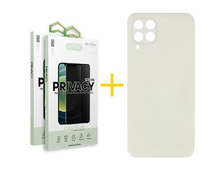 Pack 2 X Protector de Vidrio Templado Anti espía + Funda ACCETEL para Samsung Galaxy A12 5G Silicona Líquida Arena