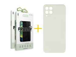 Pack 2 X Protector de Vidrio Templado Anti espía + Funda ACCETEL para Samsung Galaxy A12 5G Silicona Líquida Arena