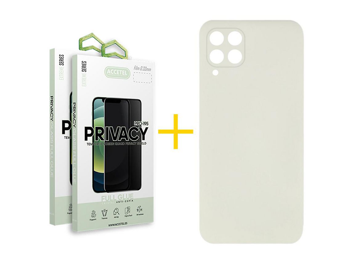 Pack 2 X Protector de Vidrio Templado Anti espía + Funda ACCETEL para Samsung Galaxy A12 5G Silicona Líquida Arena