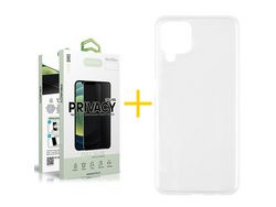 Pack 1 X Protector de Vidrio Templado Anti espía + Funda ACCETEL para Samsung Galaxy M22 Silicona Liso Transparente Escarchado