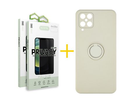 Pack 2 X Protector de Vidrio Templado Anti espía + Funda ACCETEL para Samsung Galaxy A12 4G Gel O-Ring Sand