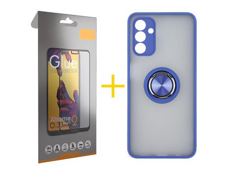 Pack Carcasa + Protector de Pantalla Cristal Templado para Samsung Galaxy A02S SKYHE Azul