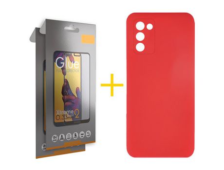 Pack Carcasa + 2 Protectores de Pantalla Cristal Templado para Samsung Galaxy A03S SKYHE Rojo