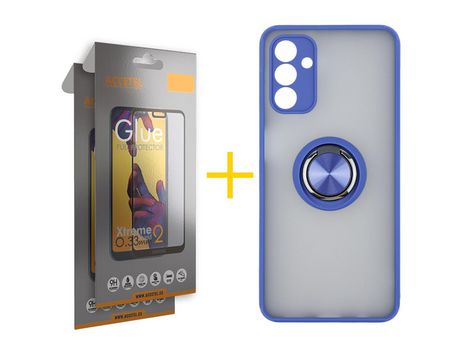 Pack Carcasa + 2 Protectores de Pantalla Cristal Templado para Samsung Galaxy A03S ACCETEL Azul