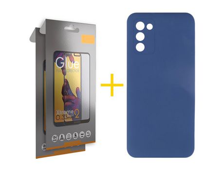 Pack Carcasa + 2 Protectores de Pantalla Cristal Templado para Samsung Galaxy A03S SKYHE Azul