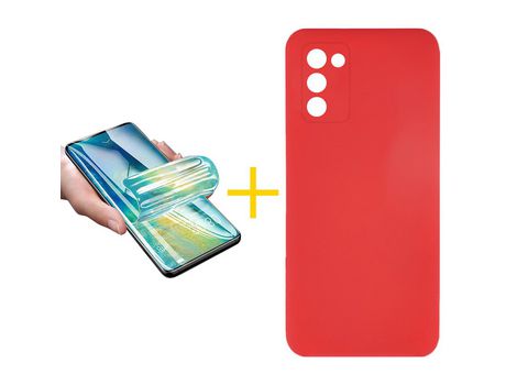 Pack Carcasa + Protector de Pantalla Hidrogel para Samsung Galaxy A03S SKYHE Rojo