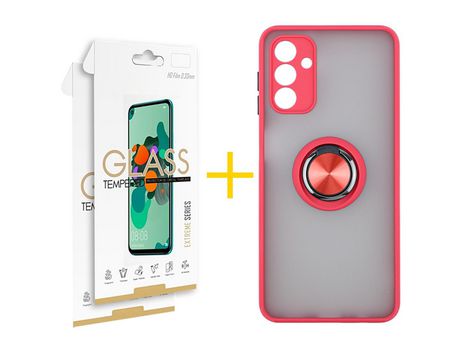 Pack Carcasa + 2 Protectores de Pantalla Cristal Templado para Samsung Galaxy A03S SKYHE Rojo