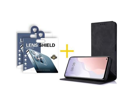Pack 2 X Película de Cámara trasera + Funda GANDY por Apple iPhone 15 Pro Flip Cover PRM Negro