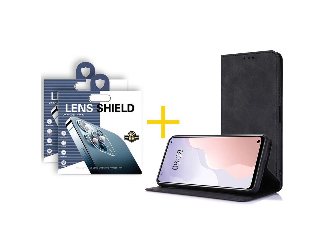 Pack 2 Películas de Cámara trasera + Funda SKYHE para Samsung Galaxy A12 5G Flip Cover PRM Negro