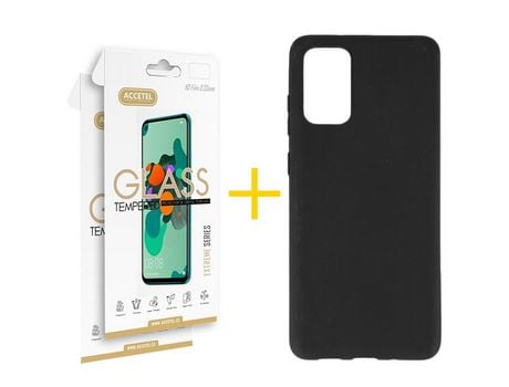 Pack 2 X Protector de Vidrio Templado 2.5D + Funda ACCETEL para Samsung Galaxy S20 FE 5G Silicona Liso Negro