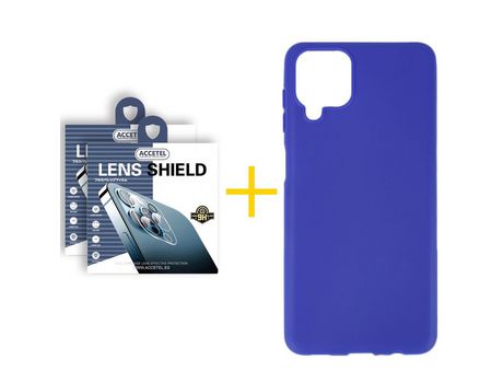 Pack 2 X Protector de Cámara trasera + Funda ACCETEL para Samsung Galaxy M12 Silicona Liso Azul