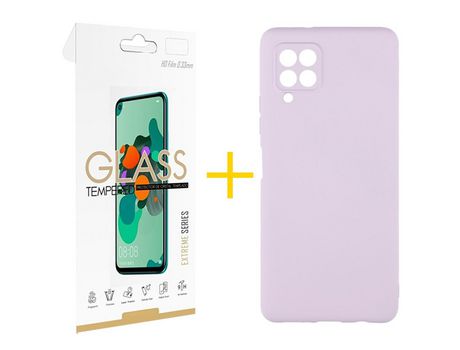 Pack 1 Película 2.5D + Funda SKYHE para Samsung Galaxy A12 4G Silicona Líquida Morado