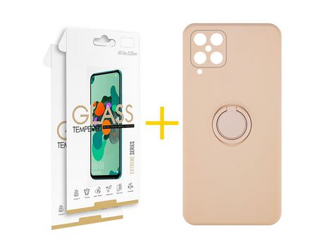 Pack 2 Películas 2.5D + Funda SKYHE para Samsung Galaxy M22 Gel O-Ring Rosa Pastel