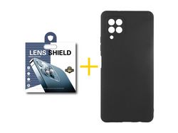 Pack 1 Película de Cámara trasera + Funda SKYHE para Samsung Galaxy M12 Silicona Líquida Negro