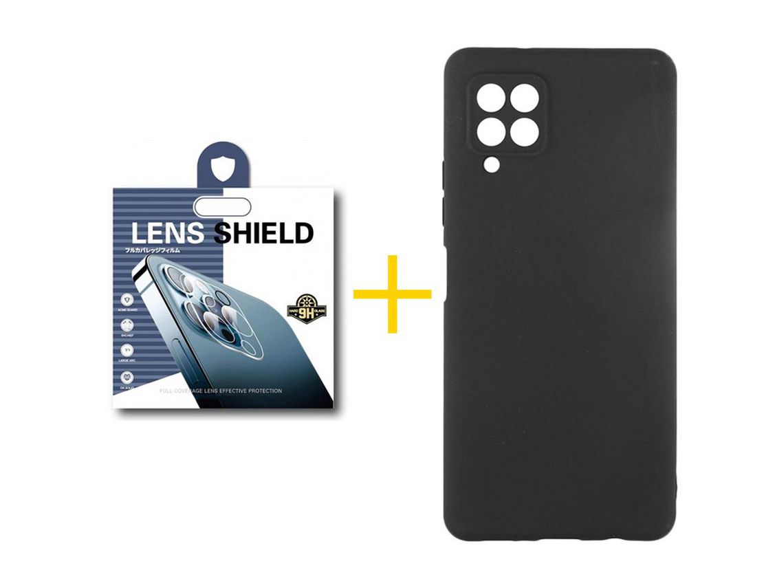 Pack 1 Película de Cámara trasera + Funda SKYHE para Samsung Galaxy M12 Silicona Líquida Negro