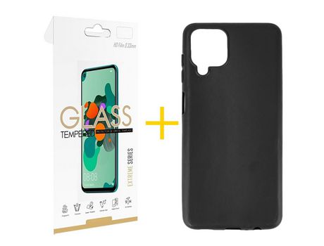 Pack 1 Película 2.5D + Funda SKYHE para Samsung Galaxy M22 Silicona Liso Negro