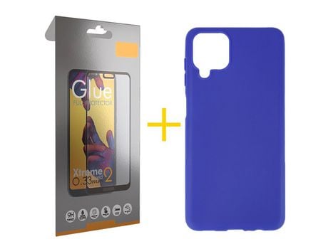 Pack 1 Película Full + Funda SKYHE para Samsung Galaxy A12 5G Silicona Liso Azul