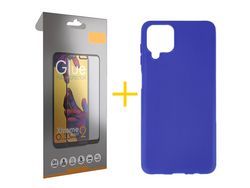 Pack 1 Película Full + Funda SKYHE para Samsung Galaxy M22 Silicona Liso Azul