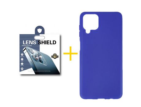 Pack 1 Película de Cámara trasera + Funda SKYHE para Samsung Galaxy A42 5G Silicona Liso Azul