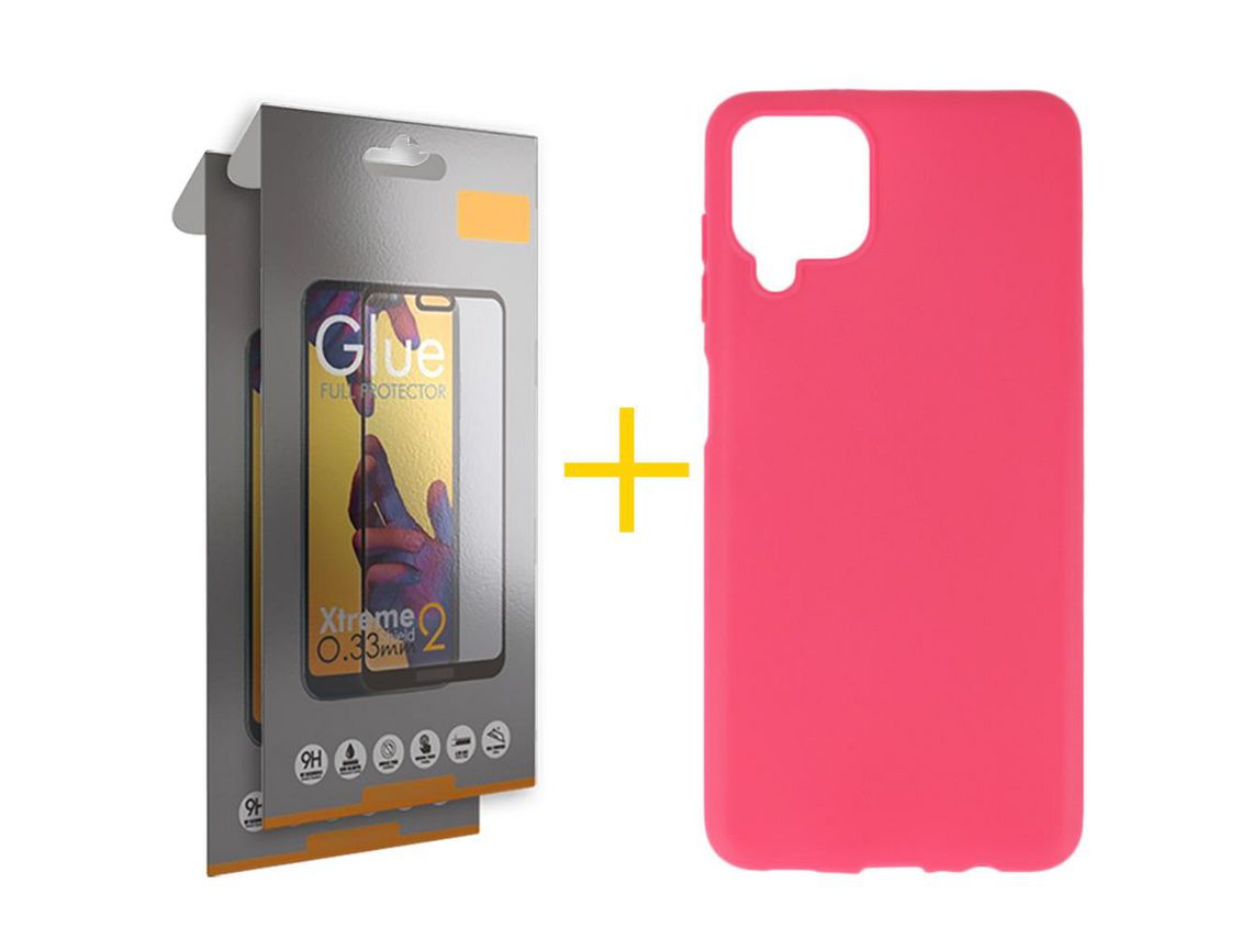 Pack 2 Películas Full + Funda SKYHE para Samsung Galaxy M22 Silicona Liso Rosa
