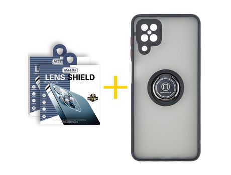 Pack 2 X Protector de Cámara trasera + Funda ACCETEL para Samsung Galaxy A12 4G Gel Bumper con Anillo Negro