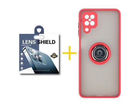 Pack 1 Película de Cámara trasera + Funda SKYHE para Samsung Galaxy A42 5G Gel Bumper con Anillo Rojo