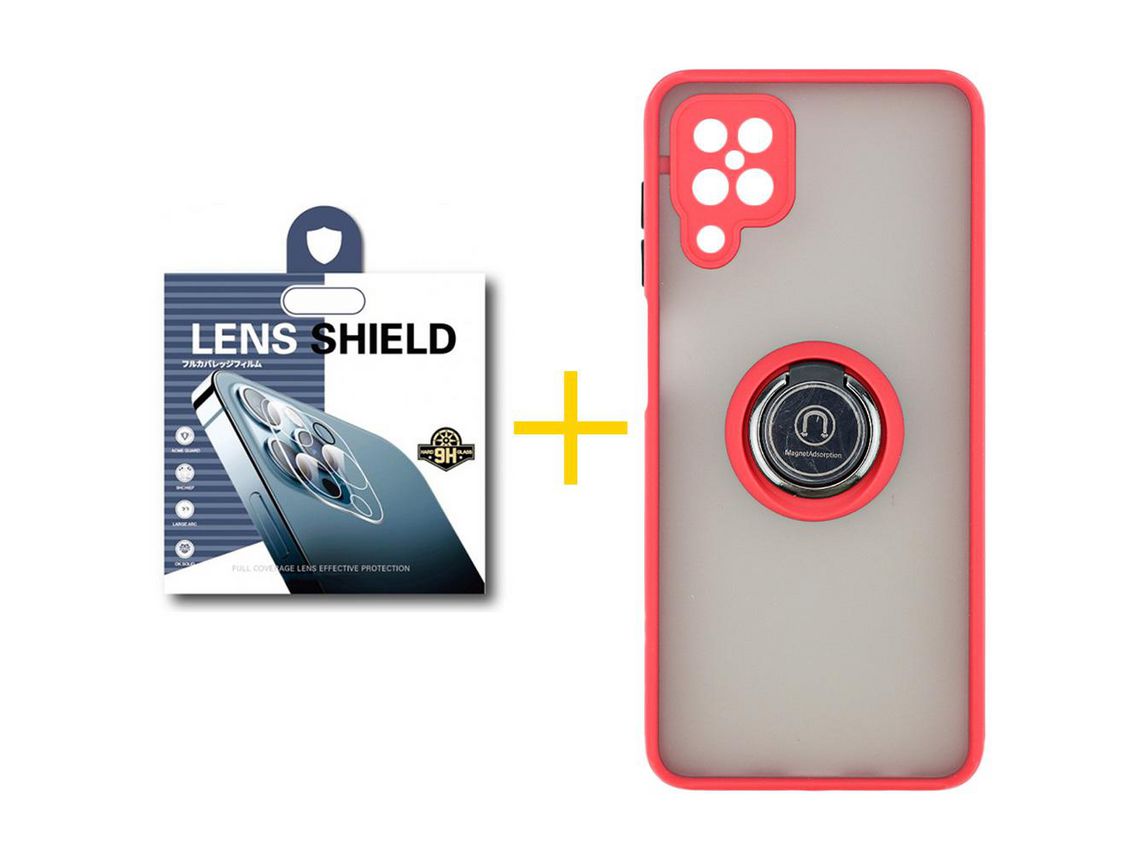 Pack 1 Película de Cámara trasera + Funda SKYHE para Samsung Galaxy A42 5G Gel Bumper con Anillo Rojo