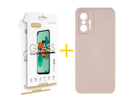 Pack 2 X Protector de Vidrio Templado 2.5D + Funda ACCETEL para Xiaomi 11T Pro Silicona Líquida Rosa