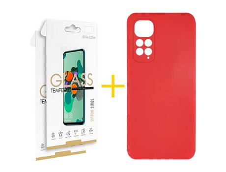 Pack 2 Películas 2.5D + Funda SKYHE para Xiaomi Redmi Note 11 4G Silicona Líquida Rojo