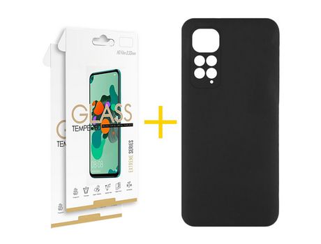 Pack 2 Películas 2.5D + Funda SKYHE para Xiaomi Redmi Note 11 4G Silicona Líquida Negro