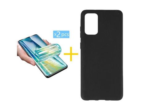 Pack 2 X Protector de Vidrio Templado Hidrogel + Funda ACCETEL para Samsung Galaxy S20 FE 5G Silicona Liso Negro