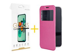 Juego 1 X Película de Vidrio Templado 2.5D + Funda skyhe por Apple iPhone 14 Pro Max Flip Cover Gandy Rosa