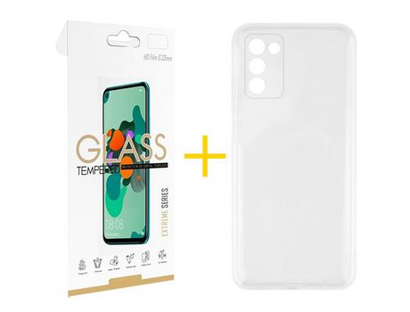 Pack Carcasa + Protector de Pantalla Cristal Templado para Samsung Galaxy A02S SKYHE Transparente