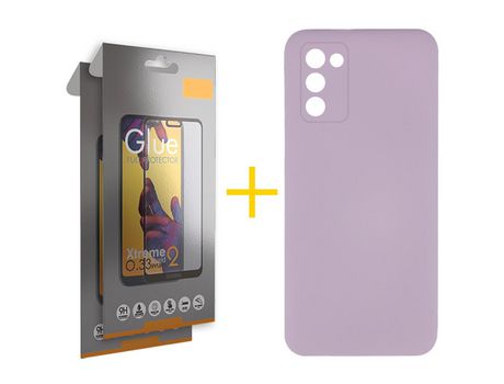 Pack Carcasa + 2 Protectores de Pantalla Cristal Templado para Samsung Galaxy A03S SKYHE Morado
