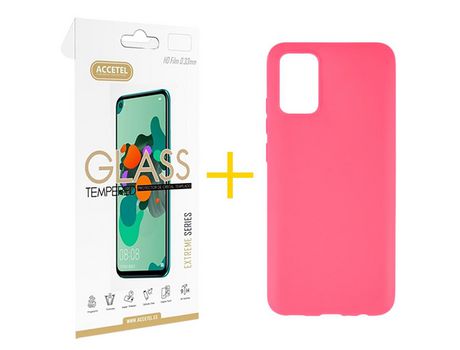 Pack Carcasa + Protector de Pantalla Cristal Templado para Samsung Galaxy A02S ACCETEL Rosa