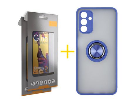 Pack Carcasa + 2 Protectores de Pantalla Cristal Templado para Samsung Galaxy A02S SKYHE Azul