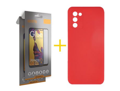 Pack Carcasa + 2 Protectores de Pantalla Cristal Templado para Samsung Galaxy A03S ACCETEL Rojo