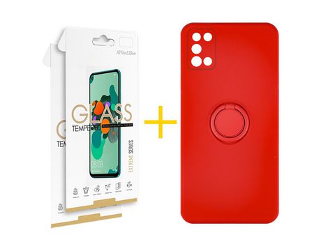 Pack 2 Películas 2.5D + Funda SKYHE para Samsung Galaxy A03S Gel con Cordón Rojo