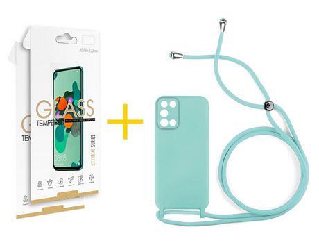 Pack 2 Películas 2.5D + Funda SKYHE para Samsung Galaxy A03S Gel con Cordón Agua Verde