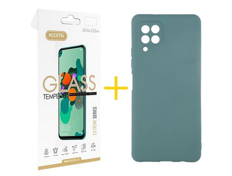 Pack 1 X Protector de Vidrio Templado 2.5D + Funda ACCETEL para Samsung Galaxy A12 4G Silicona Líquida Verde