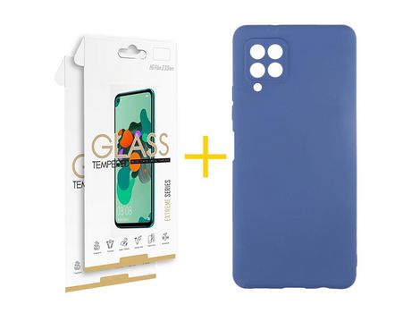 Pack 2 Películas 2.5D + Funda SKYHE para Samsung Galaxy A12 4G Silicona Líquida Azul