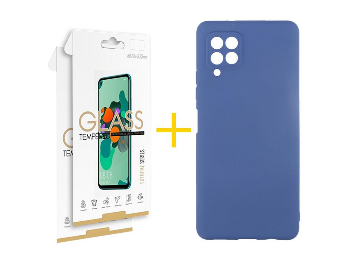 Pack 2 Películas 2.5D + Funda SKYHE para Samsung Galaxy A22 4G Silicona Líquida Azul