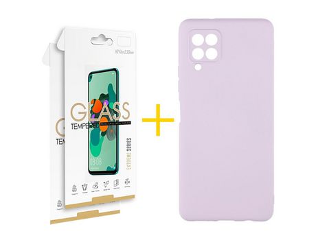 Pack 2 Películas 2.5D + Funda SKYHE para Samsung Galaxy A12 4G Silicona Líquida Morado