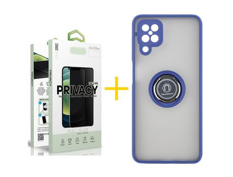 Pack 1 Película Antiespia + Funda SKYHE para Samsung Galaxy M22 Gel Bumper con Anillo Azul